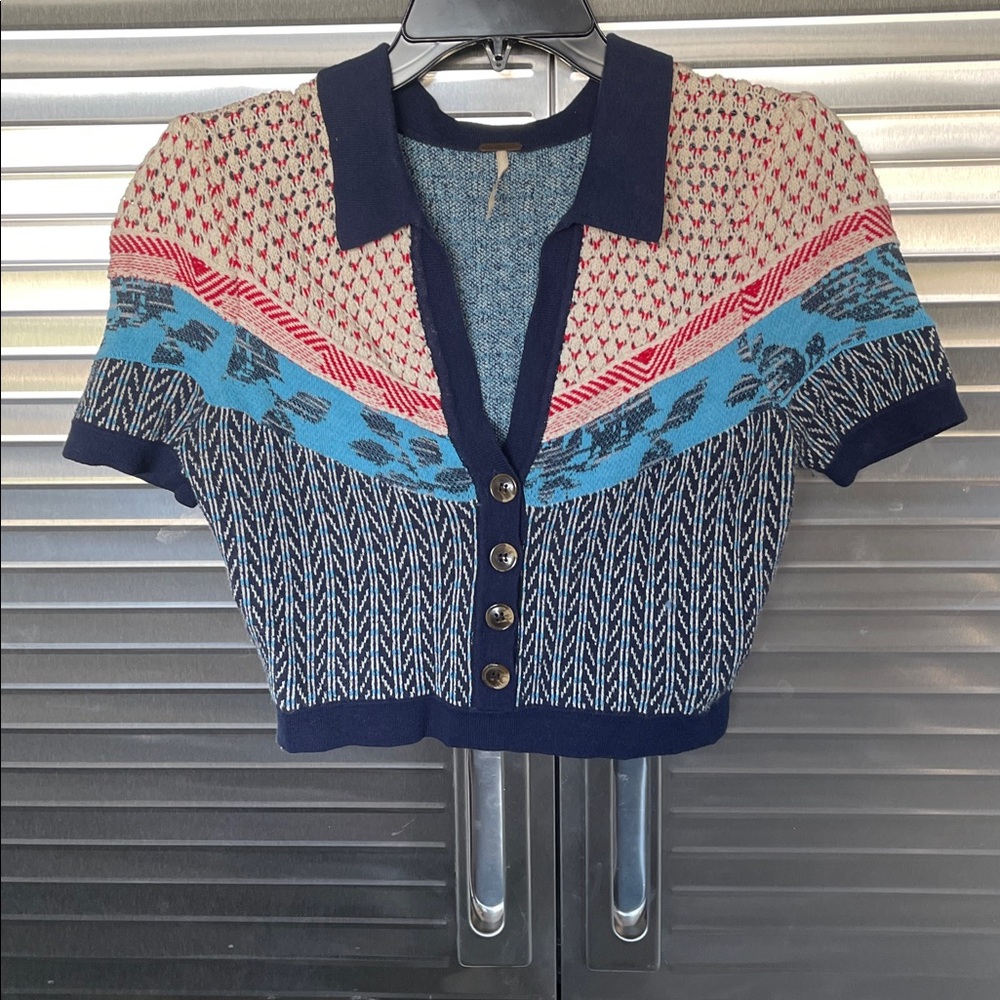 Free People Blue Knit Cardigan
